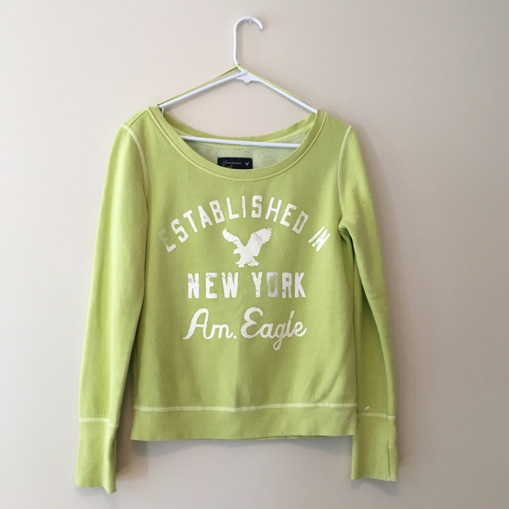 light green distressed sweatshirt